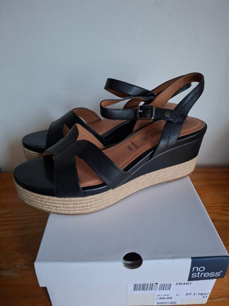 Nieuwe No Stress zwart leren sandalen sleehak maat 41, Kleding | Dames, Schoenen, Zwart, Nieuw, No Stress, Sandalen of Muiltjes
