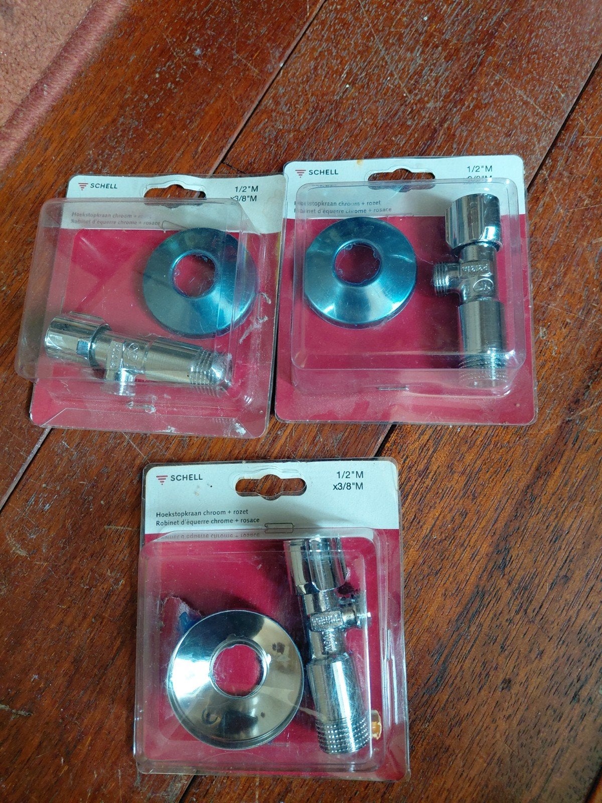 3×Hoekstopkraan chroom + rozet Schell 1/2"M x 3/8"M NIEUW, Ophalen of Verzenden