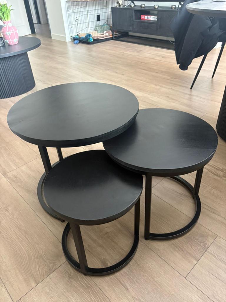 Set van 3 zwarte ronde salontafels, Ophalen of Verzenden, Zo goed als nieuw