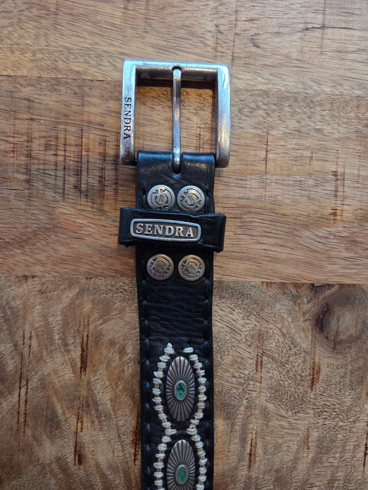 SENDRA Leren Riem Zwart met Turquoise Details - Maat 90, SENDRA, 90 tot 100 cm, Ophalen of Verzenden, Gedragen