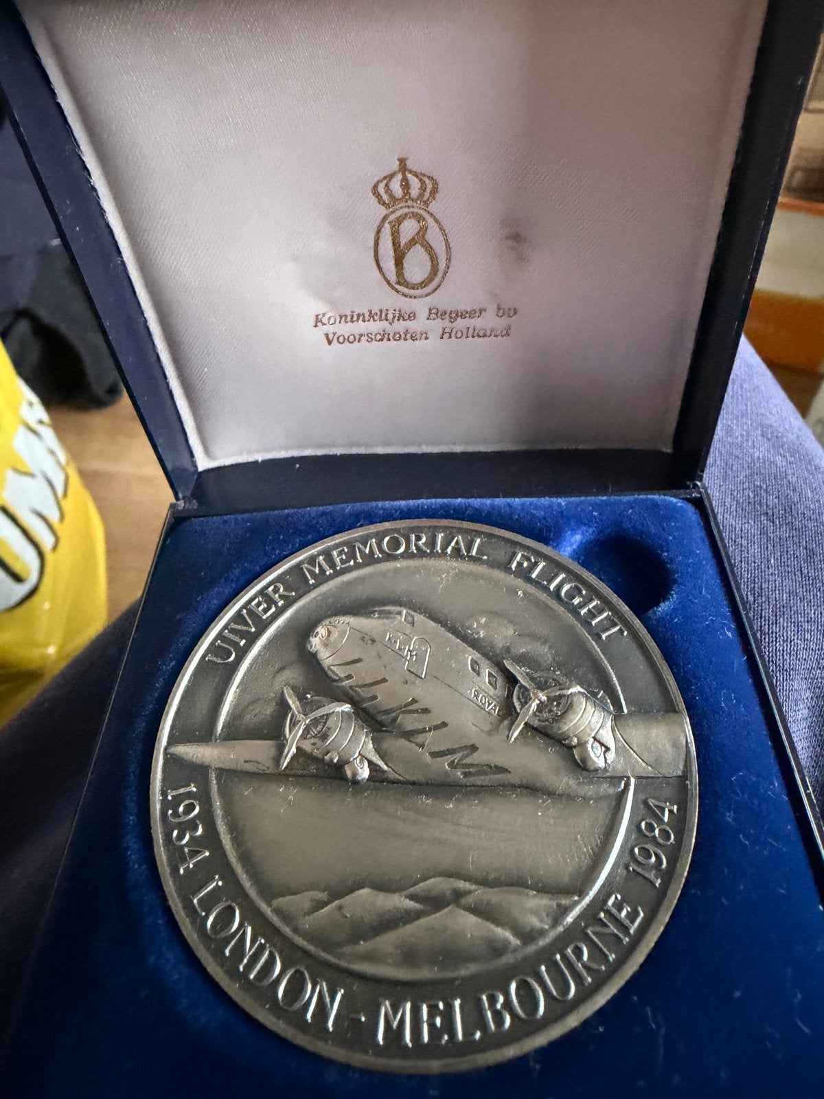 KLM Uiver Memorial Flight Medaille 1934-1984, Postzegels en Munten, Penningen en Medailles, Ophalen of Verzenden, Zilver, Nederland