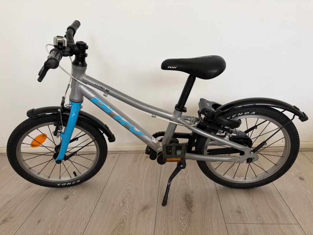 Puky LS-PRO 16 inch zilver/blauw lichtgewicht kinderfiets, Ophalen, Gebruikt, Velgrem, 16 tot 20 inch
