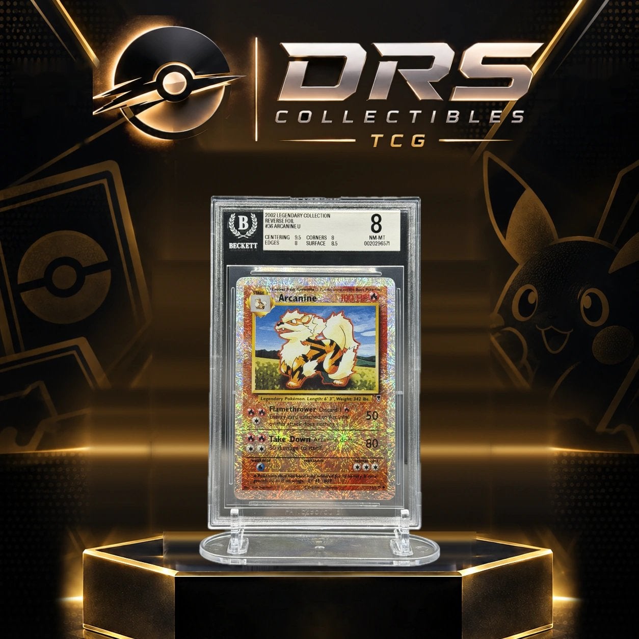 Legendary Collection - Arcanine Reverse Holo #36 BGS 8, Ophalen of Verzenden, Zo goed als nieuw, Losse kaart, Foil