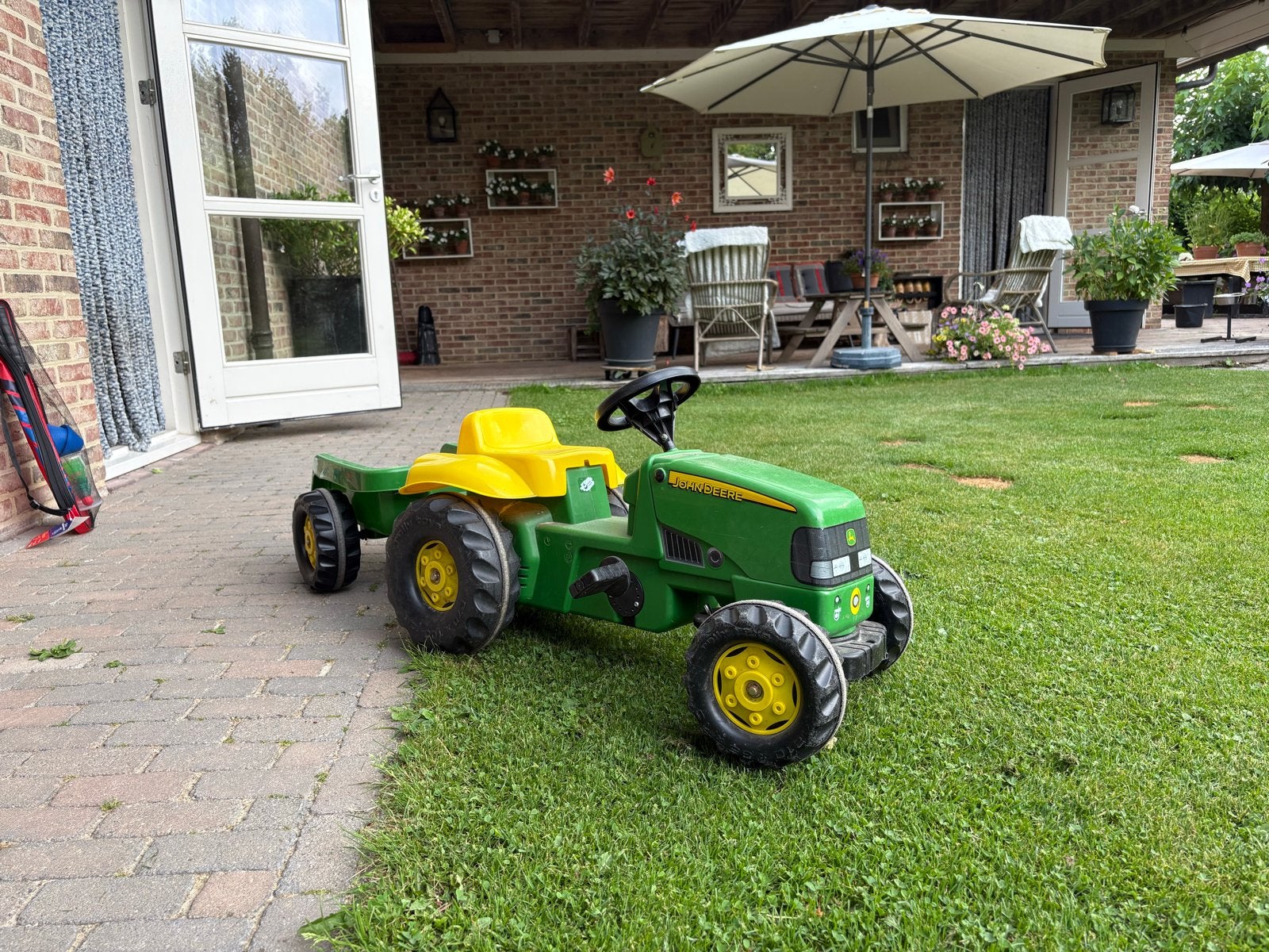 John Deere Traptrekker met Aanhanger, Ophalen, Gebruikt