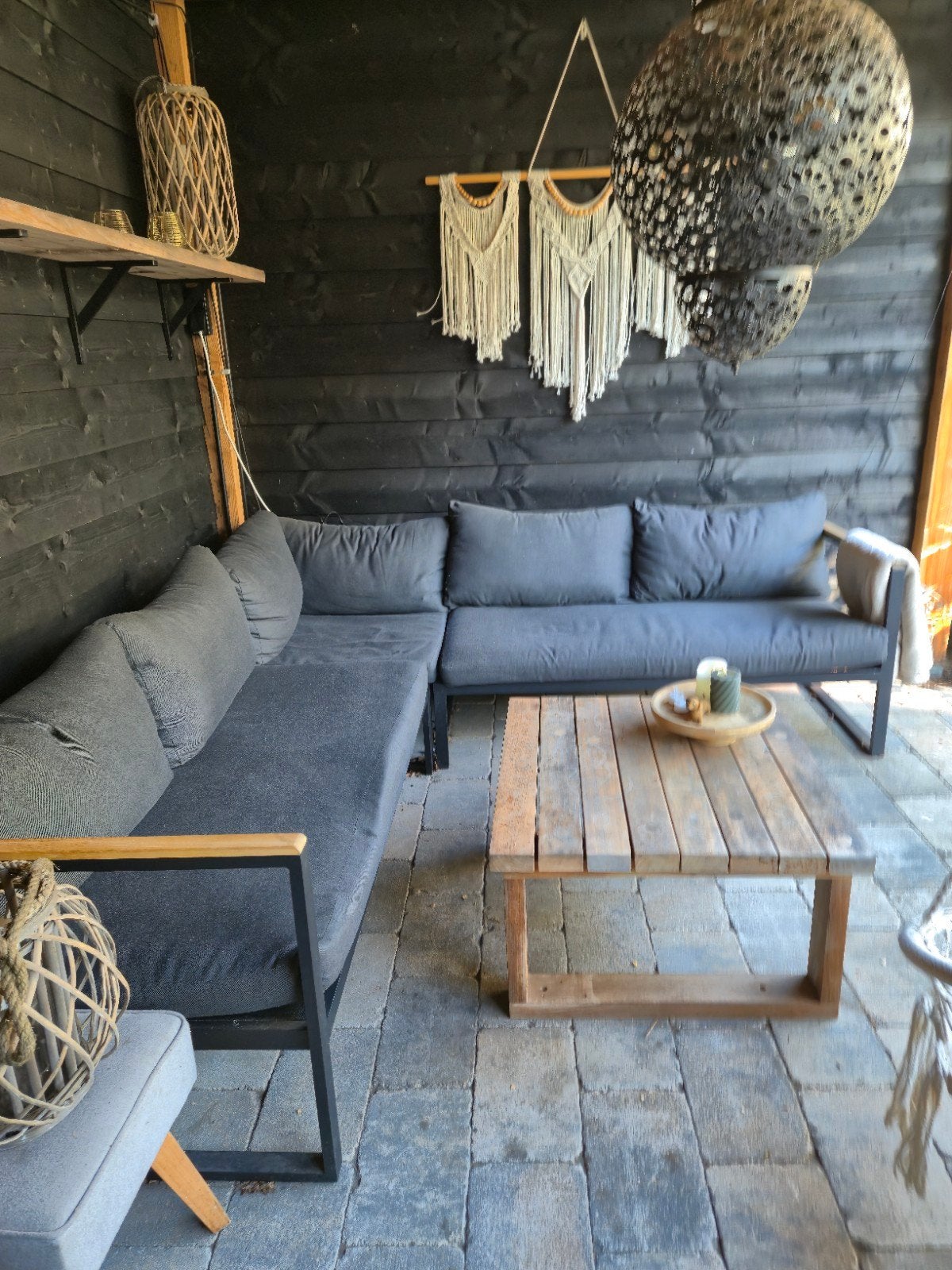 Loungeset hoekbank 2 jaar oud antraciet grijs, Ophalen, Kunststof, Gebruikt, Loungeset