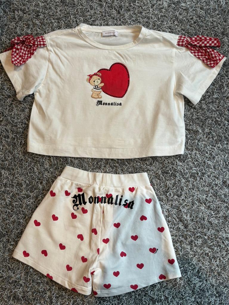 Monnalisa broekje 7 en bijpassend shirt 9 jaar, Ophalen of Verzenden, Zo goed als nieuw, Meisje, Setje