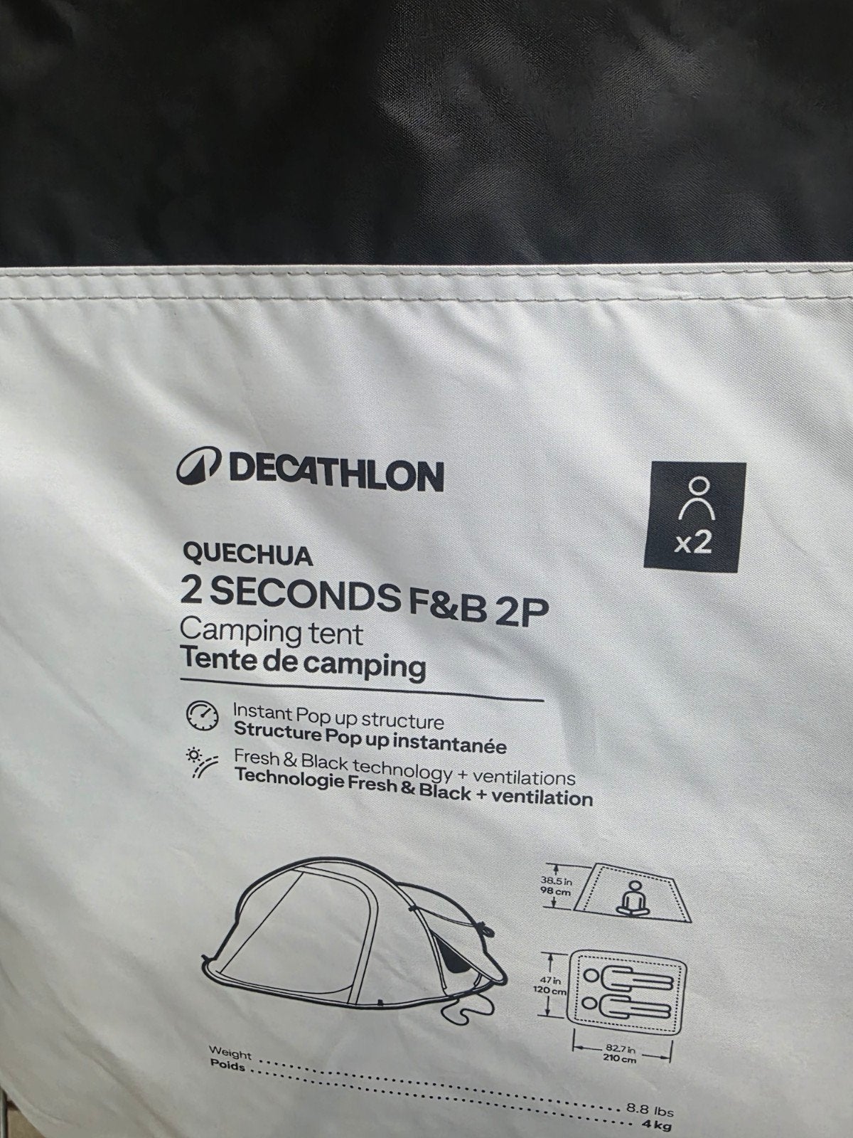 Decathlon Quechua 2 Seconds F&B 2P Campingtent, Ophalen of Verzenden
