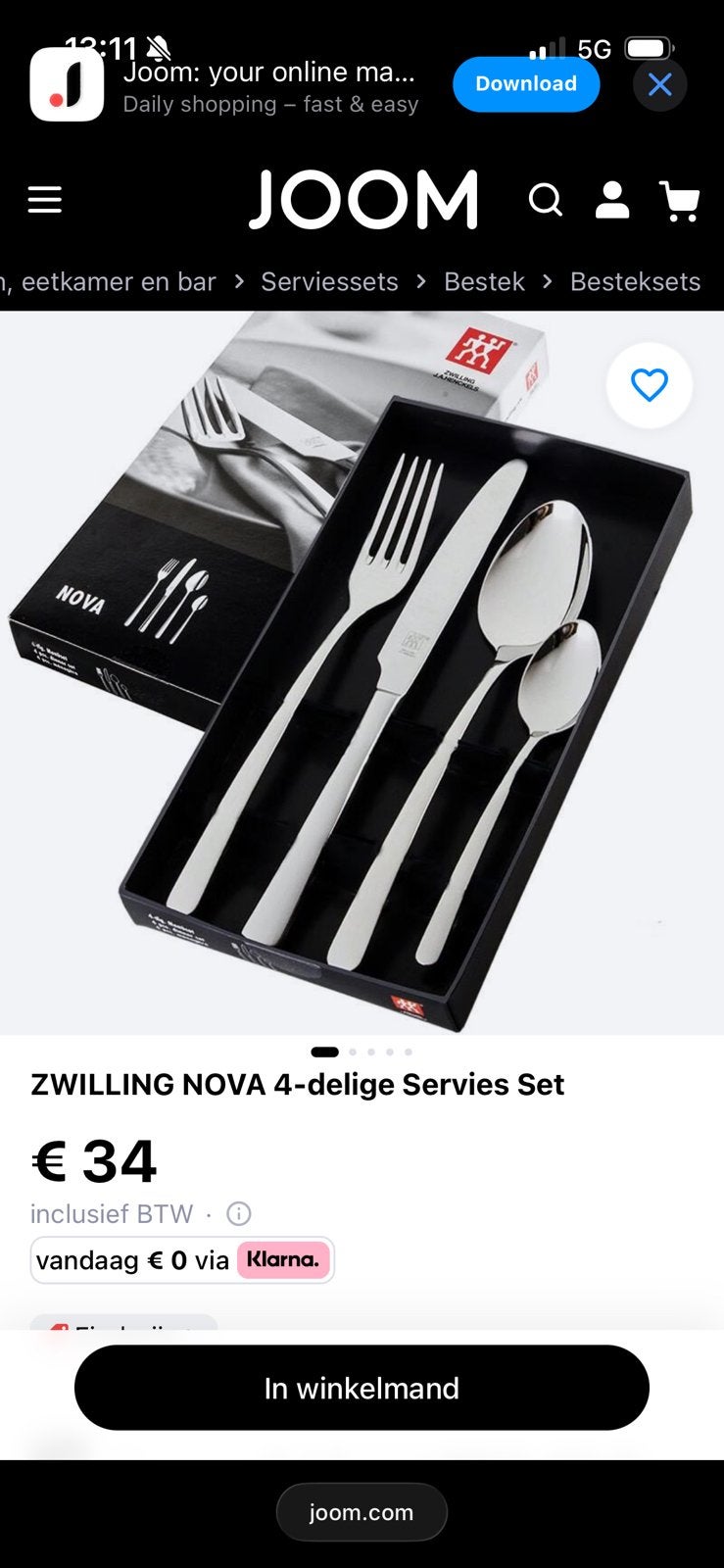 ZWILLING NOVA 4-delige bestekset, Ophalen of Verzenden, Nieuw, Rvs of Chroom, Bestekset