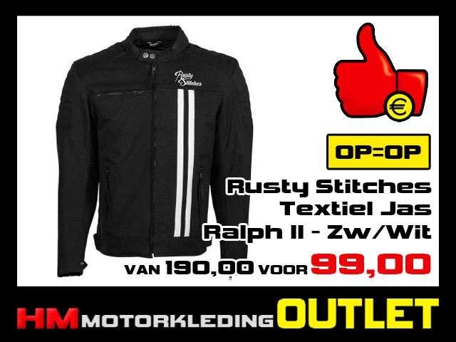 Textiel Motorjas Rusty Stitches Ralph V2 Zwart-Wit - MEN, Motoren, Kleding | Motorkleding, Info@huybersmotoren.nl, Jas | textiel