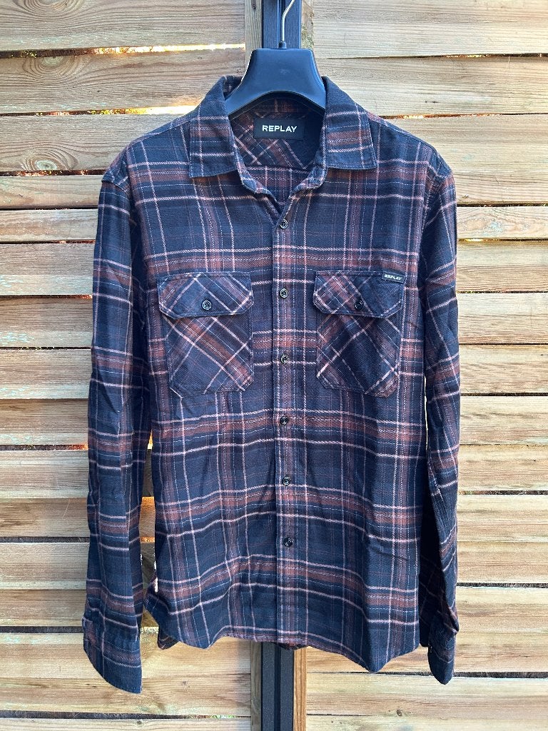 Replay Geruit Overhemd - Bruin/Zwart - Maat M, Kleding | Heren, Bruin, Zo goed als nieuw, Replay, Halswijdte 39/40 (M)