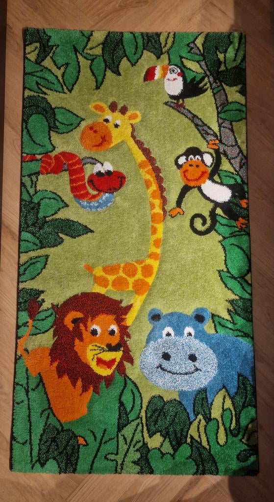 Vrolijk kinder vloerkleed met jungle dieren, Ophalen, Gebruikt, 100 tot 150 cm, 50 tot 100 cm