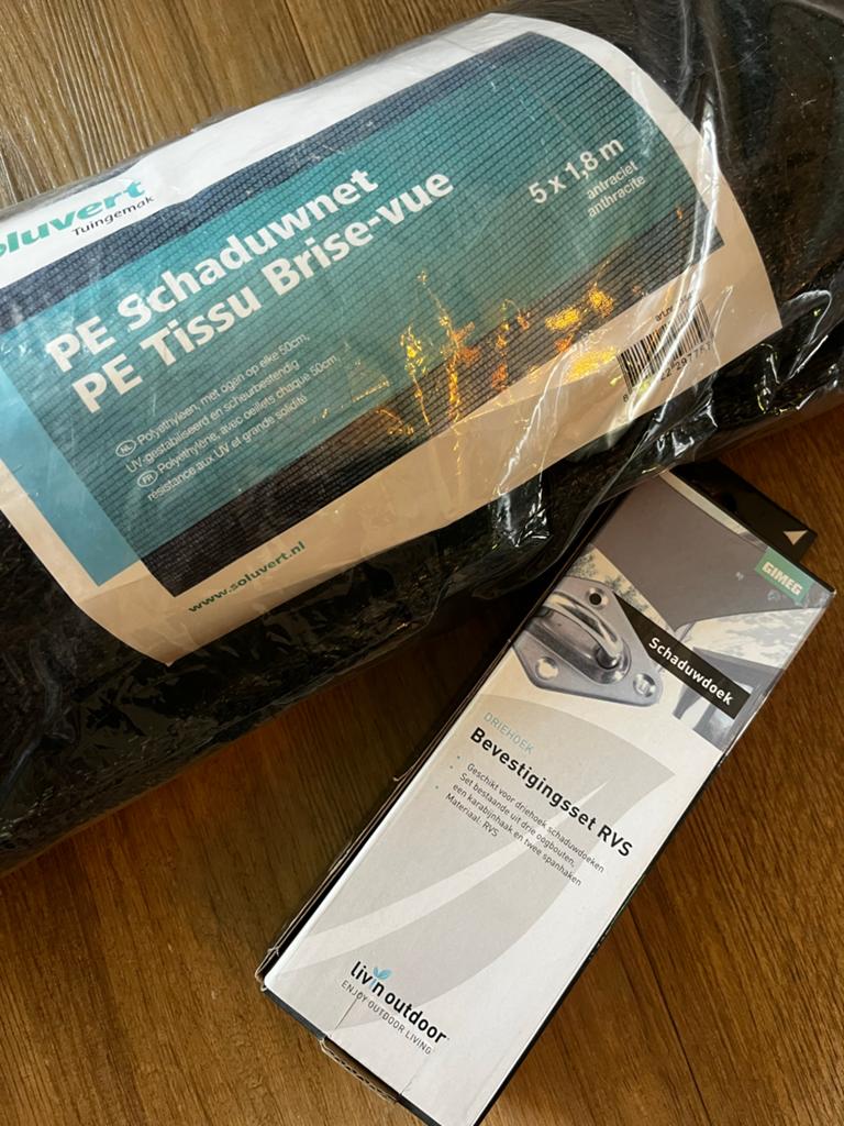 Schaduwnet 5x1.8m Soluvert & RVS Bevestigingsset Livn, Tuin en Terras, Ophalen, Nieuw