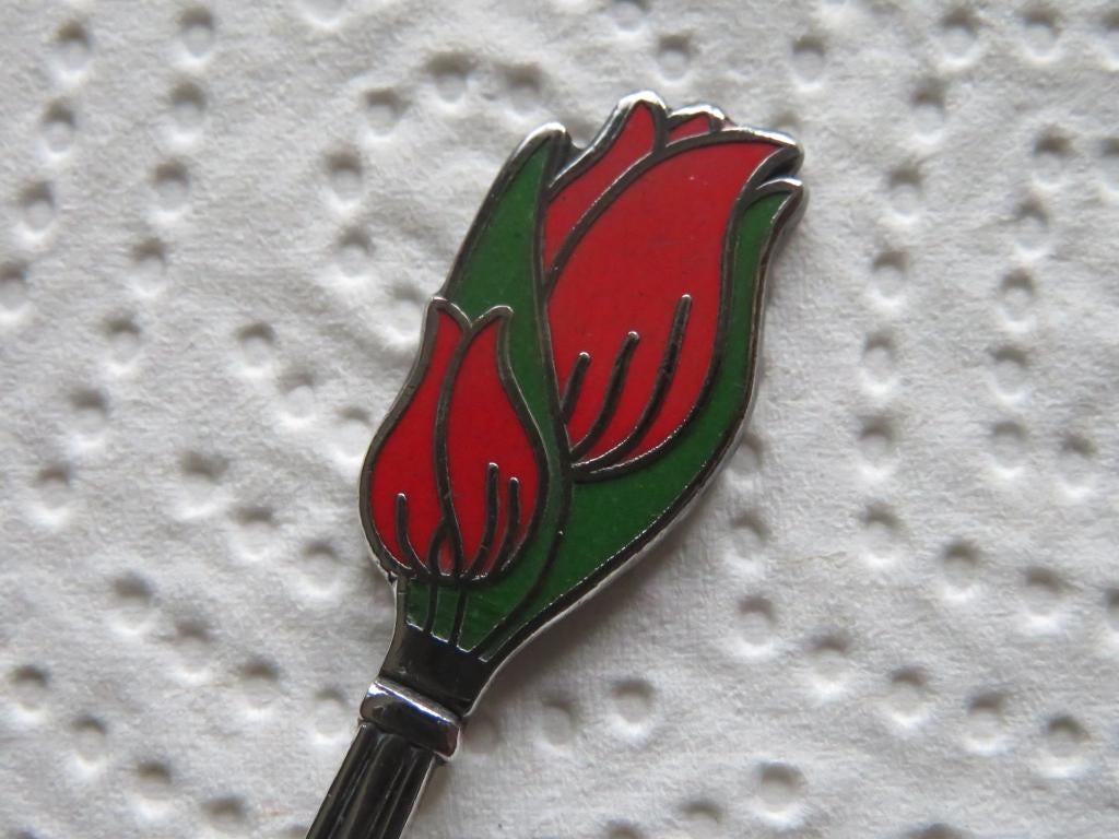 Lepeltje Rode Tulpen (emaille), Verzenden, Zo goed als nieuw, Overige materialen, Bestek