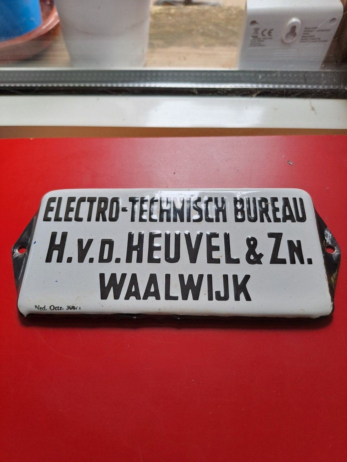 Oud emaille deurpostje H v.d Heuvel, Verzenden, Gebruikt