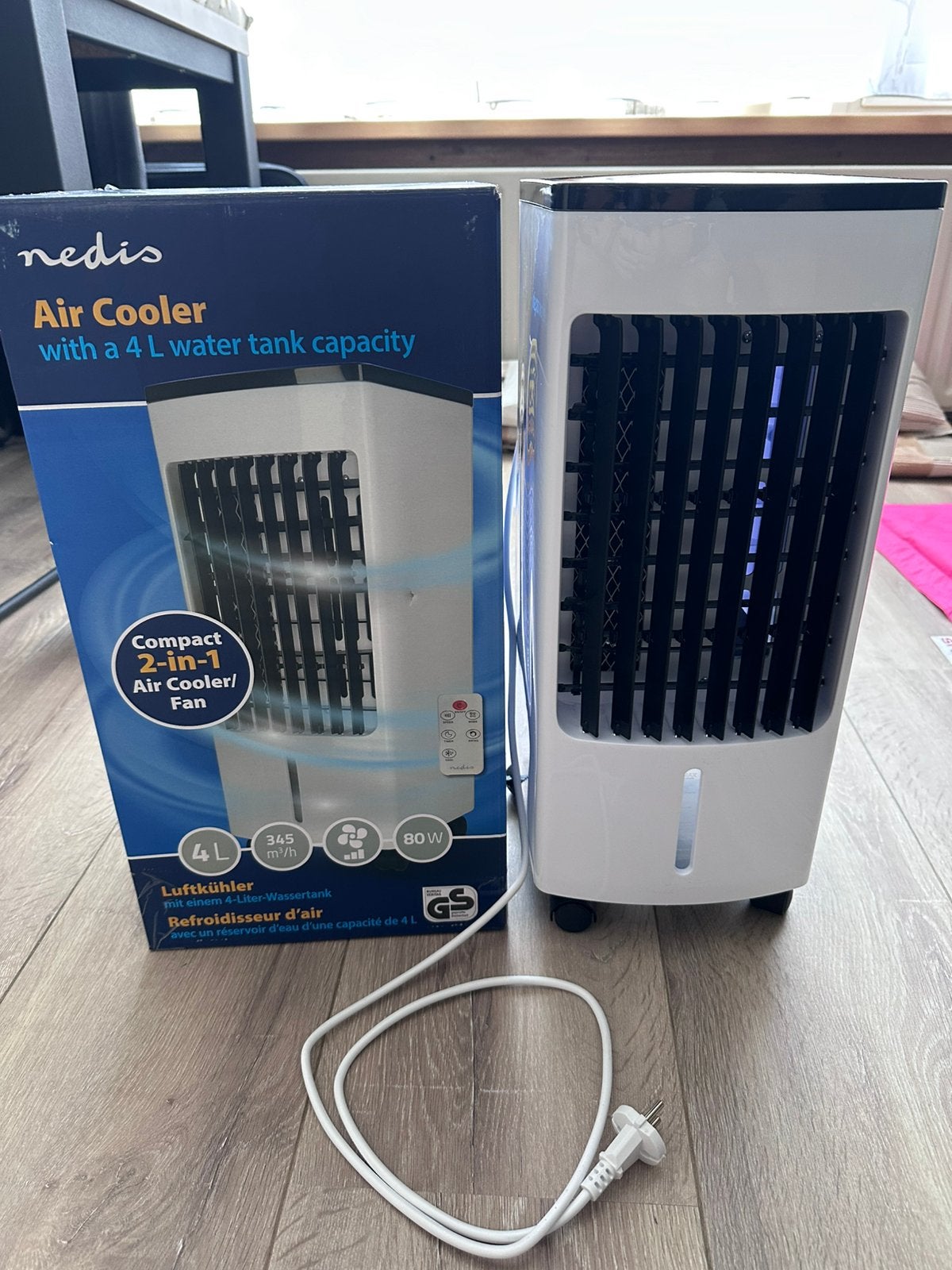 Nedis 2 in 1 aircooler met waterbak en afstandsbediening, Ophalen, Timer, Minder dan 60 m³, Ventileren