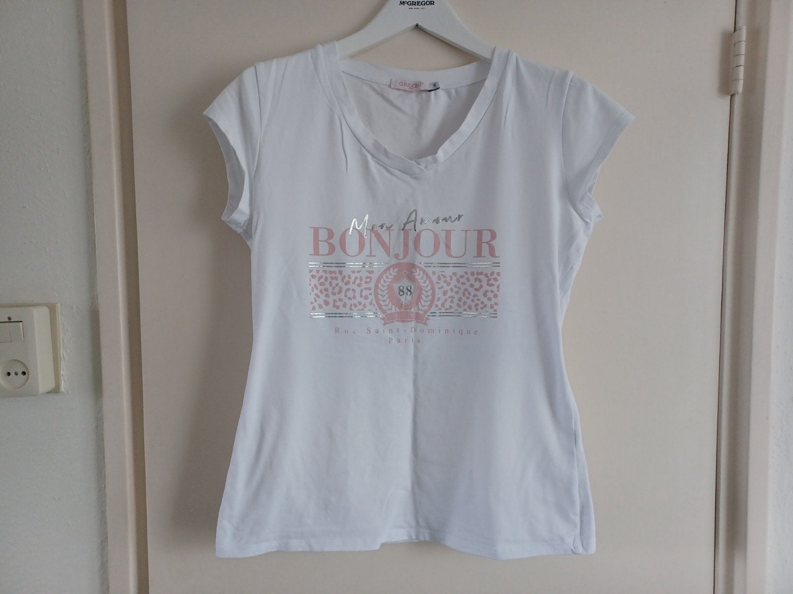 Wit T-shirt G. Ricceri Italy met 'Bonjour' opdruk, G. Ricceri Italy, Ophalen of Verzenden