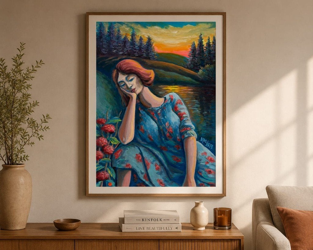Waiting - Oil Painting 50x70 on Canvas, Antiek en Kunst, Doek, Portret of Personen, Impressionistisch, Ophalen of Verzenden