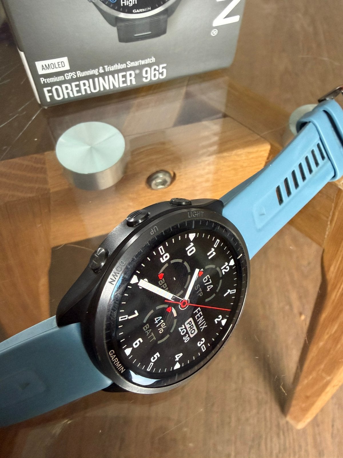 Garmin 965 Pro Smartwatch - Zo goed als nieuw, Blauw, Hartslag, IOS, Ophalen of Verzenden