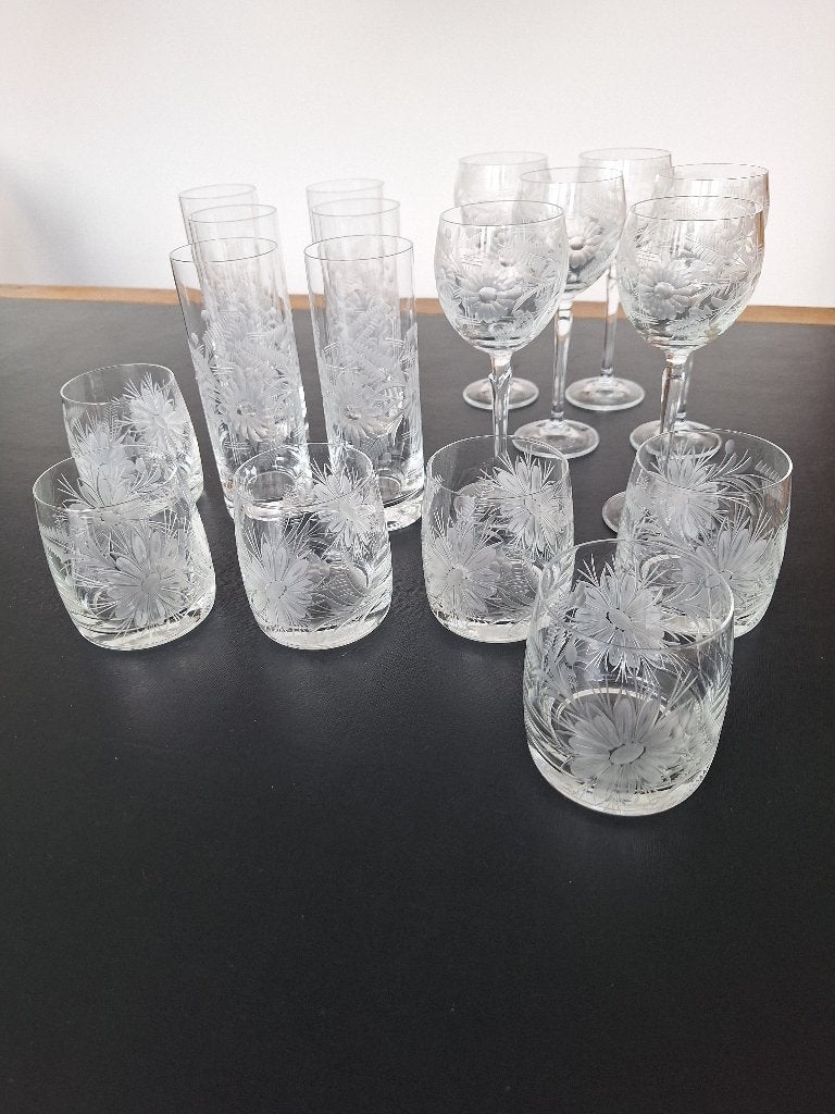 18-delig geslepen kristallen glasservies Tsjechië, Nieuw, Ophalen of Verzenden