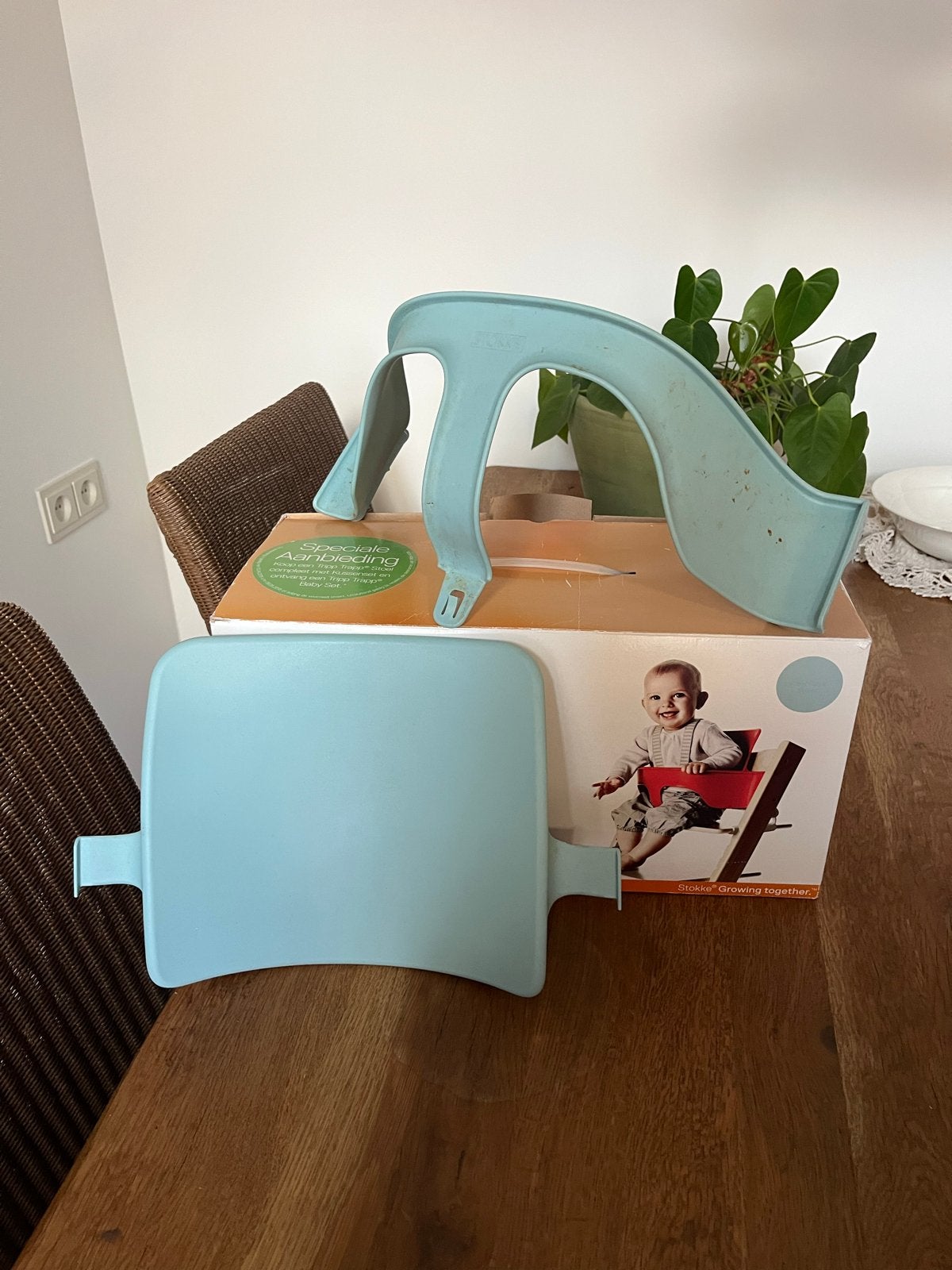 Stokke Tripp Trapp accessoires: Baby Set, Tray en Kussen, Kinderen en Baby's, Kinderstoelen, Ophalen of Verzenden, Gebruikt, Meegroeistoel