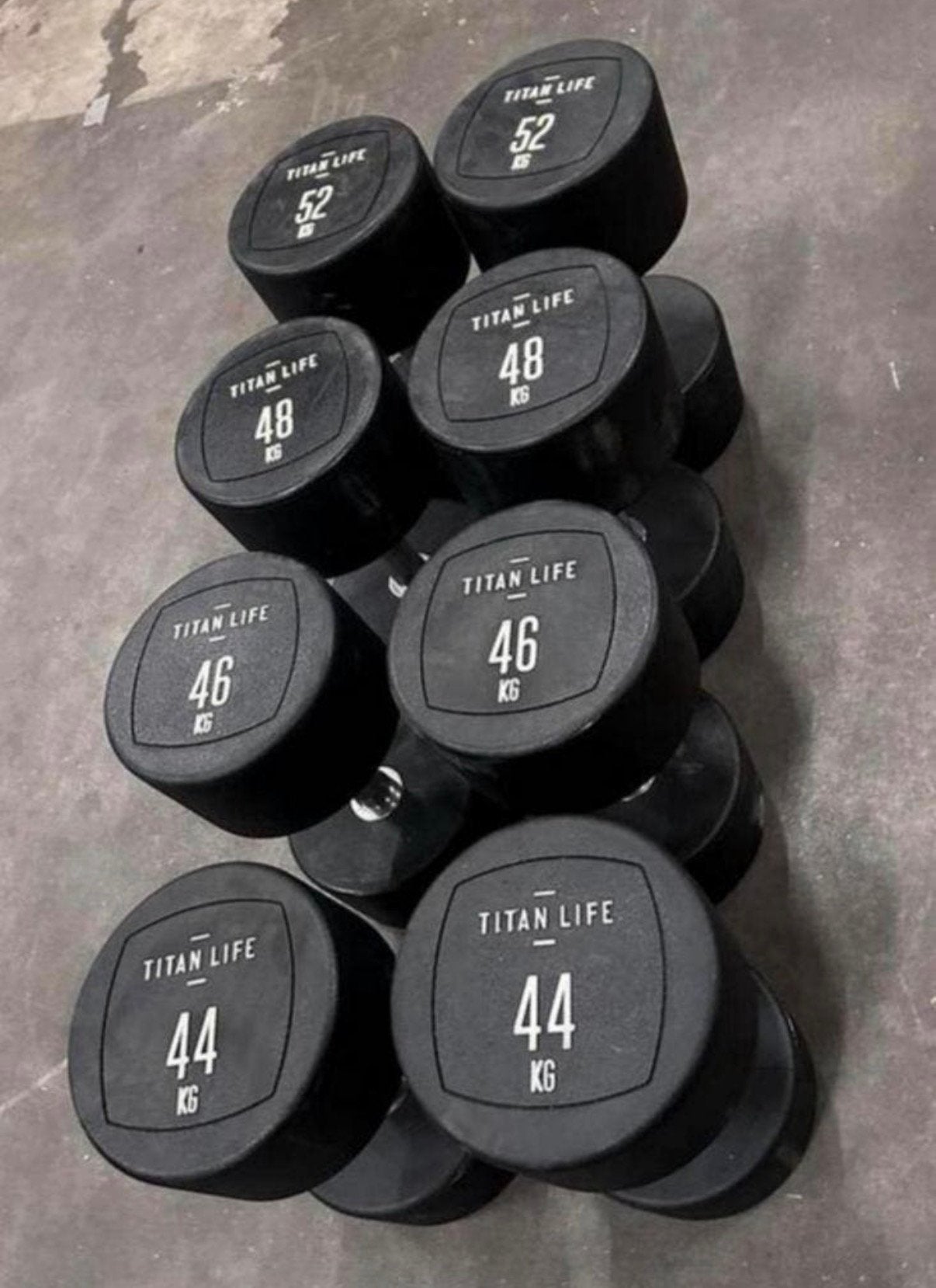 Vaste Rubberen Pu Dumbells 2x44kg , 2x46kg ,2x48kg , 2x52kg, Ophalen, Zo goed als nieuw, Dumbbell