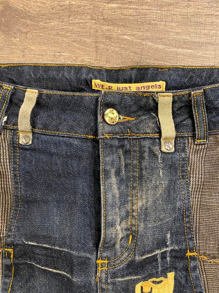 Stoere spijkerrok met unieke prints - voor lang, achter kort, Kleding | Dames, Rokken, Blauw, Ophalen of Verzenden, Maat 36 (S)