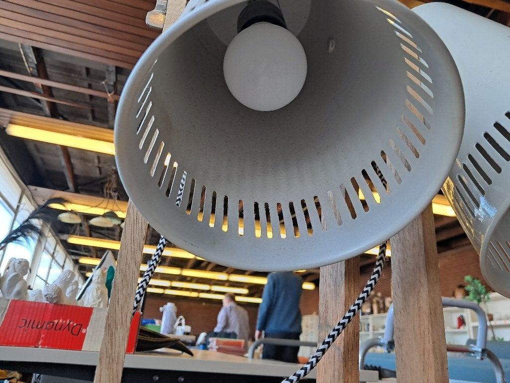2 Tafellampen Hout Metaal Bureaulamp Paar  CS27369, Ophalen, Bureaulamp, Gebruikt, Overige merken