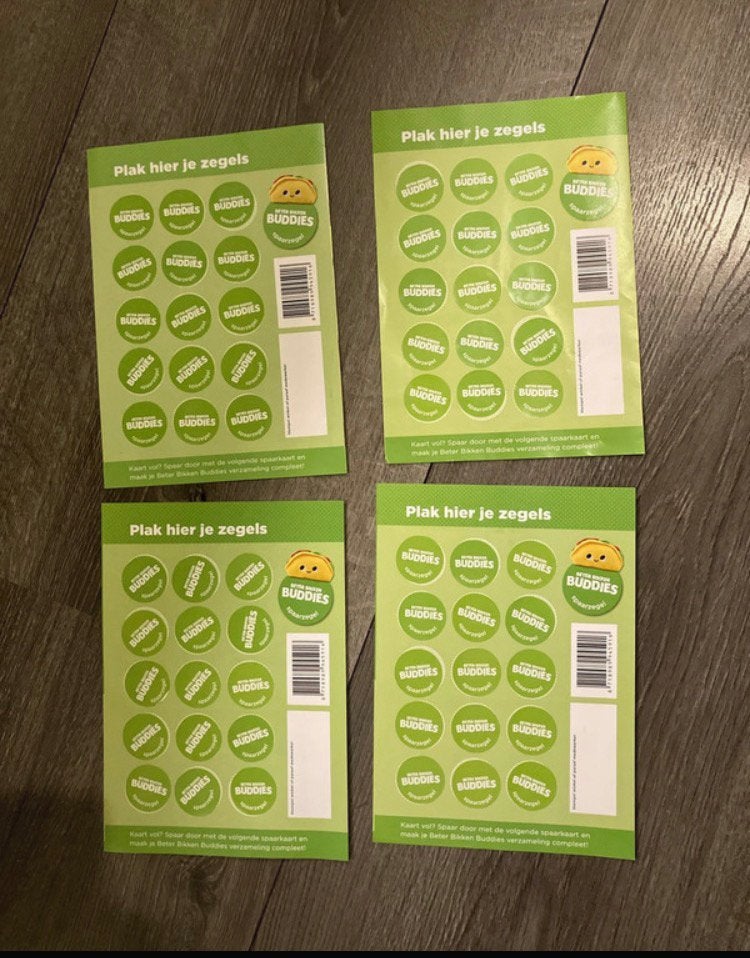 4 volle spaarkaarten voor de Beter Bikken Buddies, Hobby en Vrije tijd, Ophalen, Winkel, Super of Benzinepomp, Volle spaarkaart