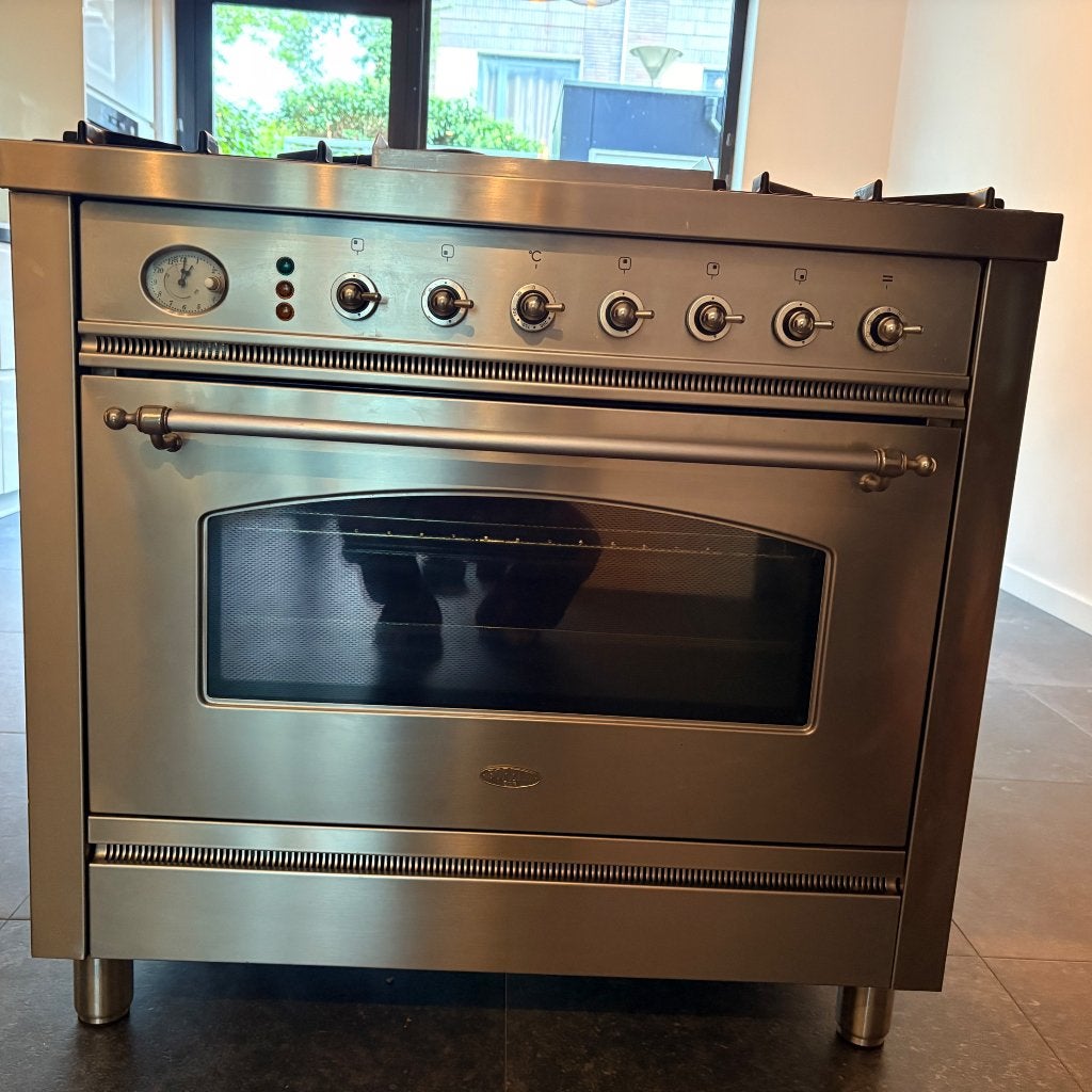 Boretti 90 cm gasfornuis – 4 pits + Fry-Top, Ophalen, 50 tot 100 cm, Zo goed als nieuw, Minder dan 100 cm
