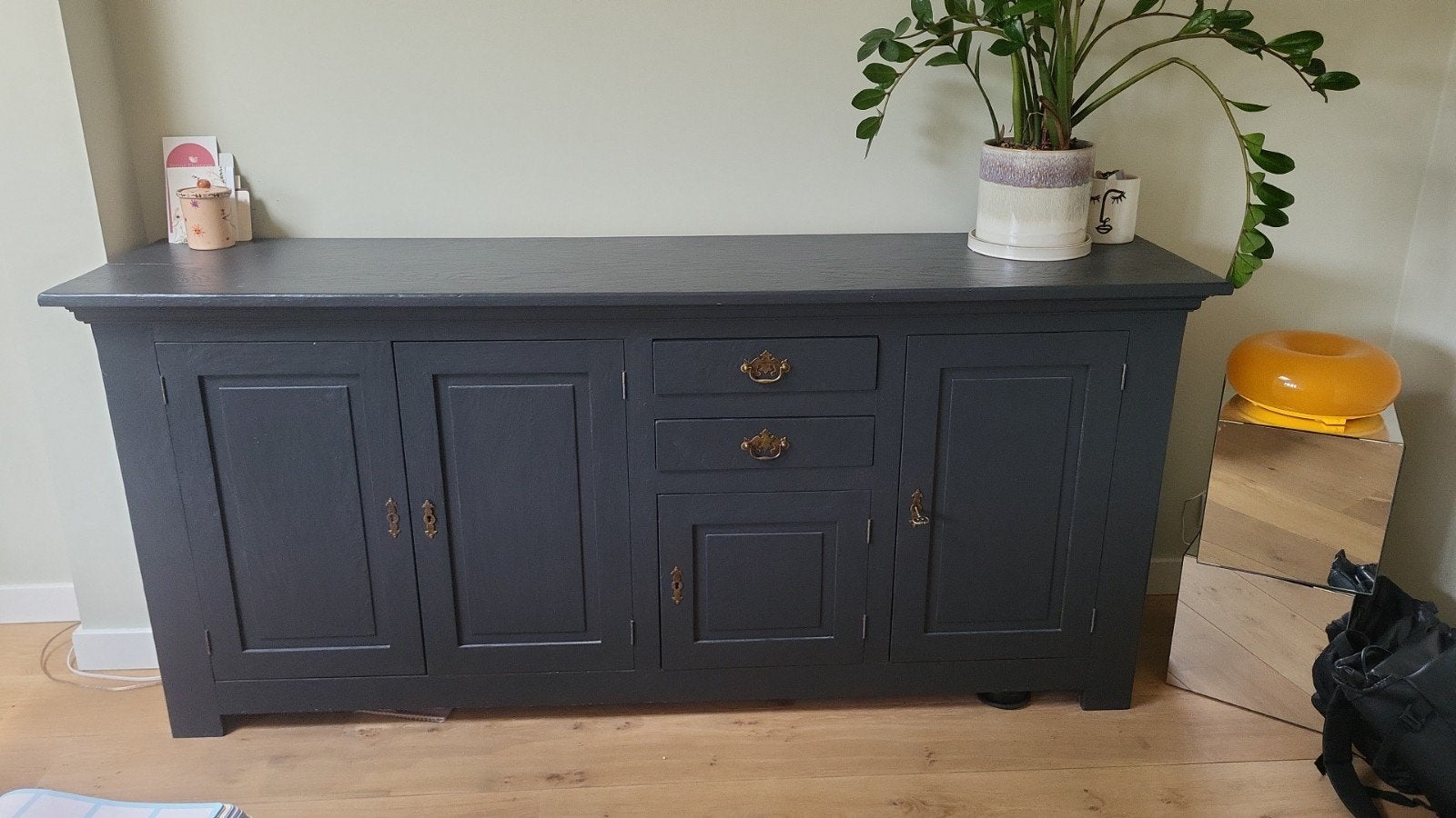 Donkergrijze/blauwe dressoir met lades en deuren, Ophalen, Gebruikt, 150 tot 200 cm, Klassiek, Landelijk