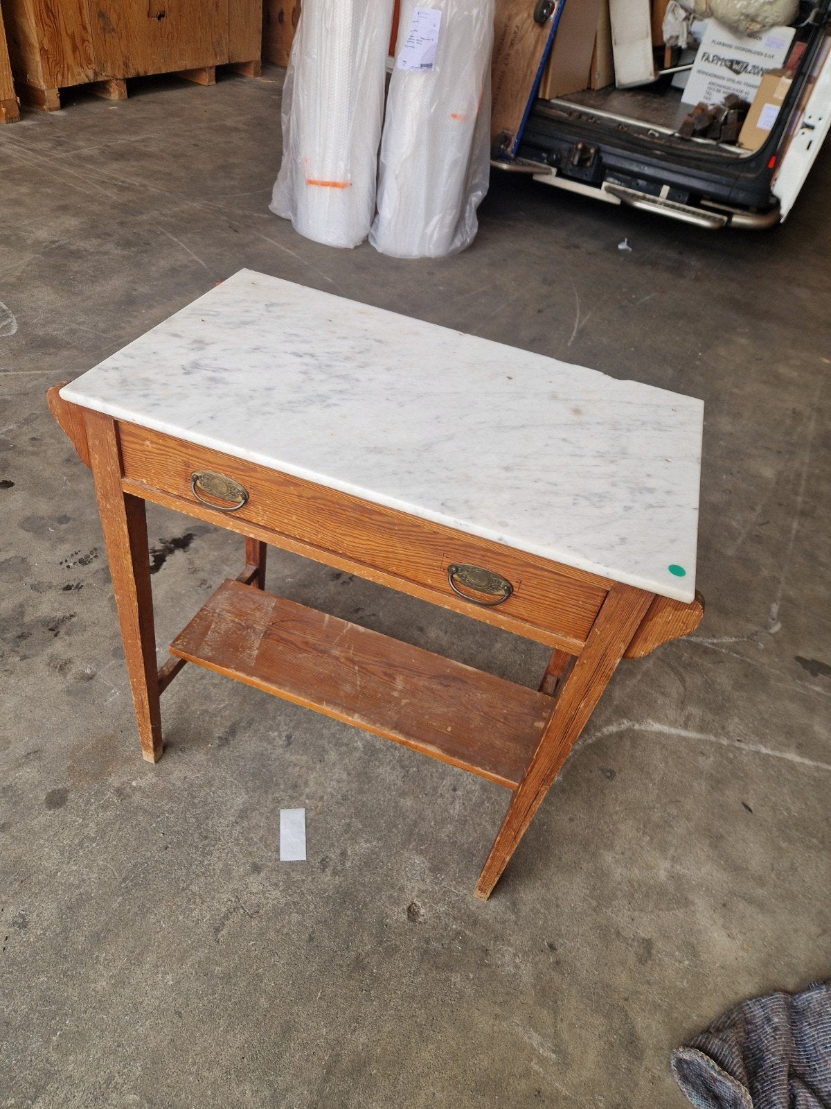 Antieke houten tafel met marmeren blad, Antiek en Kunst, Antiek | Meubels | Tafels, Ophalen