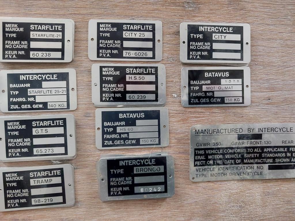 Tk nos starflite typeplaatjes tramp bronco hs50 60 city mot, Ophalen of Verzenden, Nieuw, Overige merken