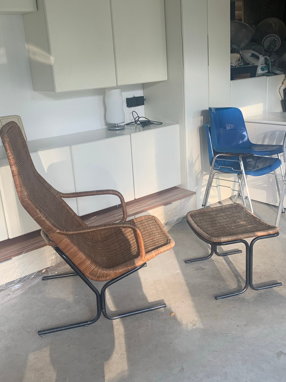 Vintage rotan fauteuil. Sliedregt 514. Zeldzaam met hocker !, Gebruikt, Bruin, Riet of Rotan, Ophalen of Verzenden