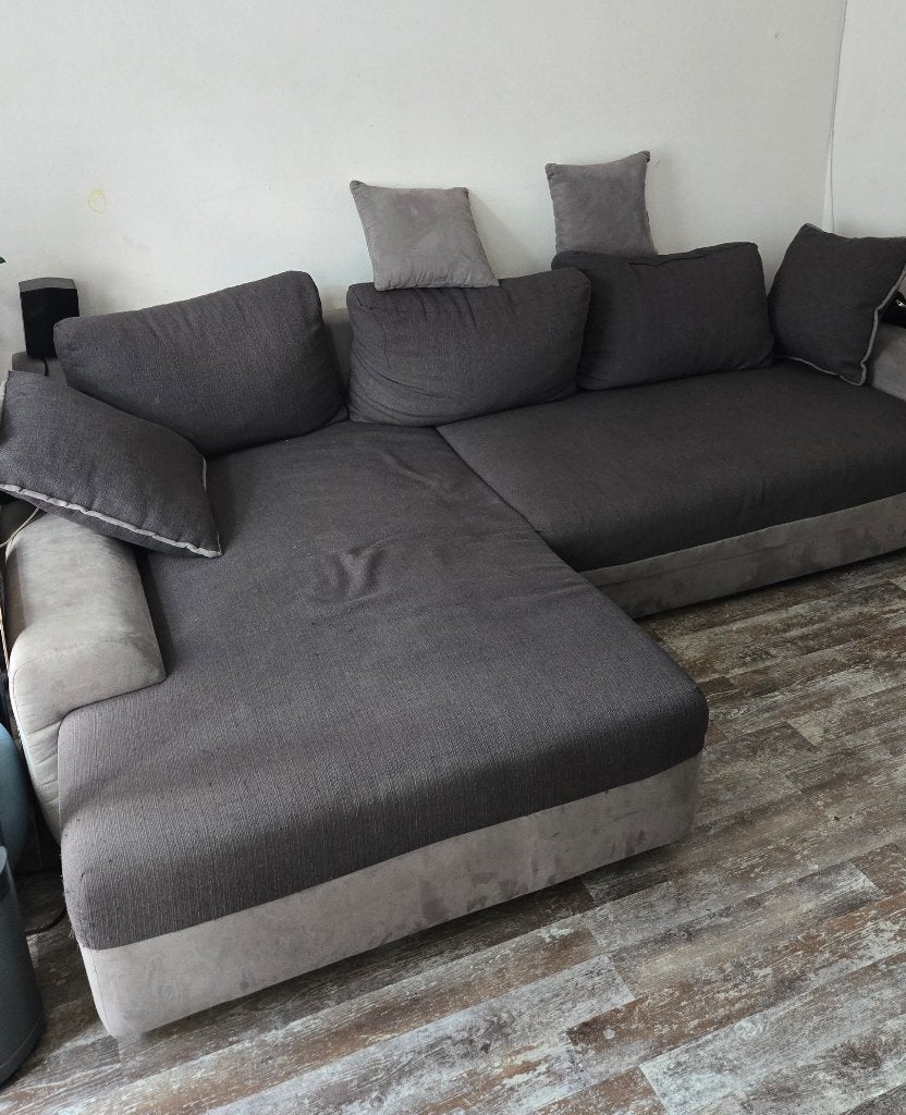 GRATIS Grijze uitschuifbare hoekbank/slaapbank 180x280, Ophalen, 250 tot 300 cm, Gebruikt, Hoekbank