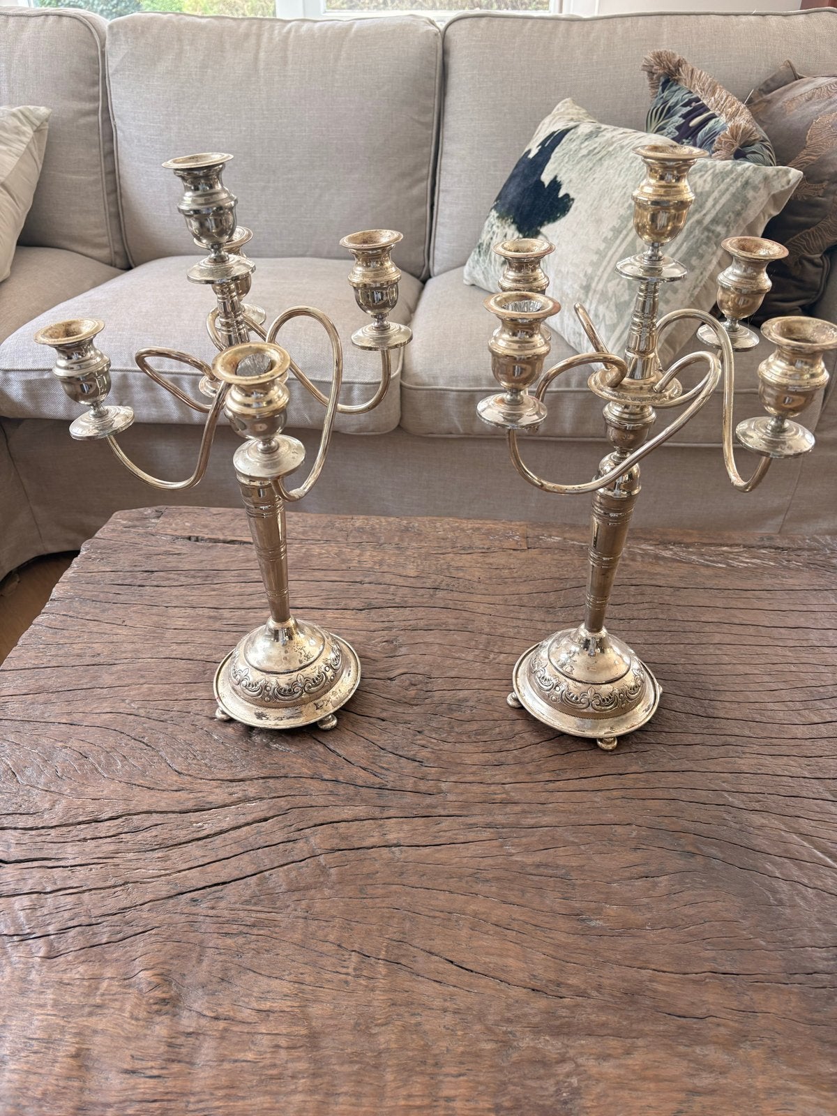 Set van 2 Antieke Hotel zilveren Kandelaren, Antiek en Kunst, Ophalen, Zilver