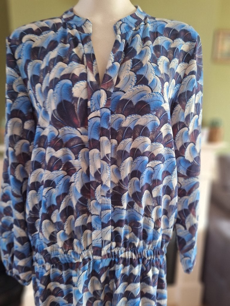 Giovane jurk blauw grijs mt NL 44, Maat 42/44 (L), Zo goed als nieuw, Giovane, Onder de knie