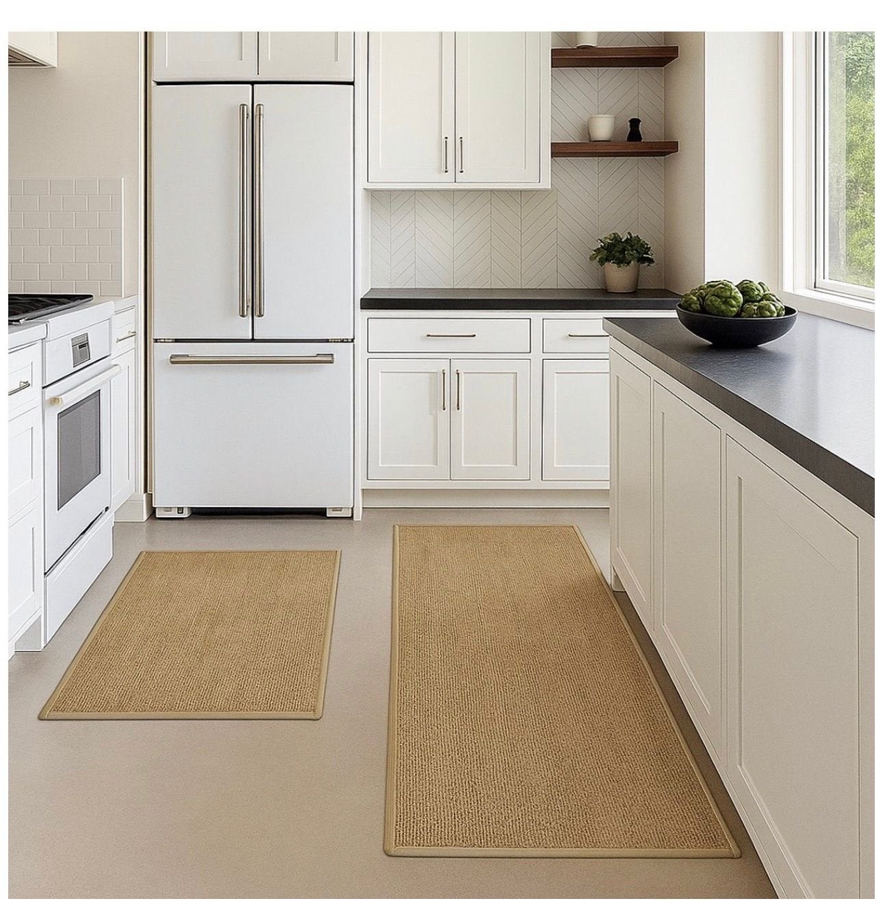 Keukenmat set - Antislip, wasbaar, beige, 100 tot 150 cm, Beige, Nieuw, Rechthoekig