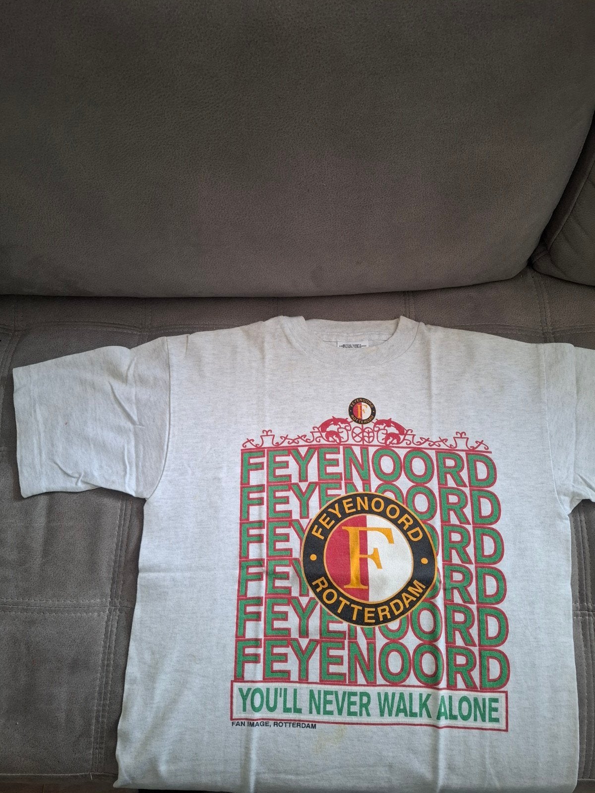 Vintage Feyenoord T-shirt - You'll Never Walk Alone, Overige maten, Ophalen of Verzenden, Zo goed als nieuw, Grijs