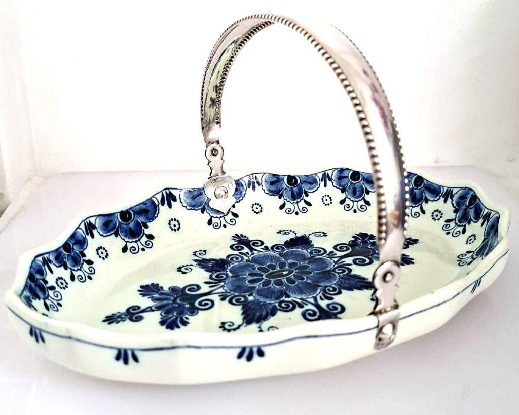 Antieke Delfts Blauwe Schaal Ram Arnhem Zilver Hengsel 1925, Antiek en Kunst, Ophalen of Verzenden, Zilver