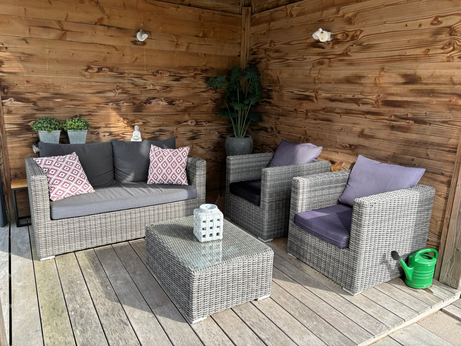 Antraciet rotan tuinset inclusief kussens, Ophalen, 4 zitplaatsen, Gebruikt, Rotan