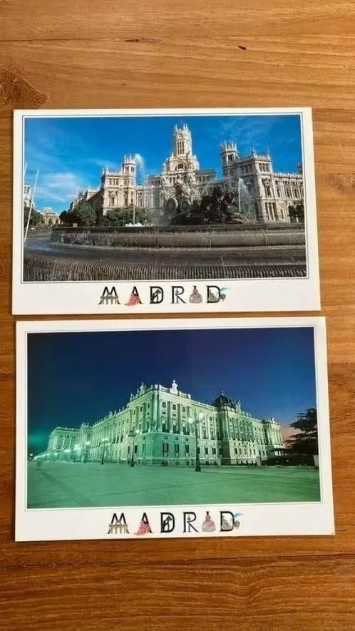 2 Ansichtkaarten : Madrid - plaza de Cibeles en palacio Real, Ophalen of Verzenden, 1980 tot heden, Ongelopen, Spanje