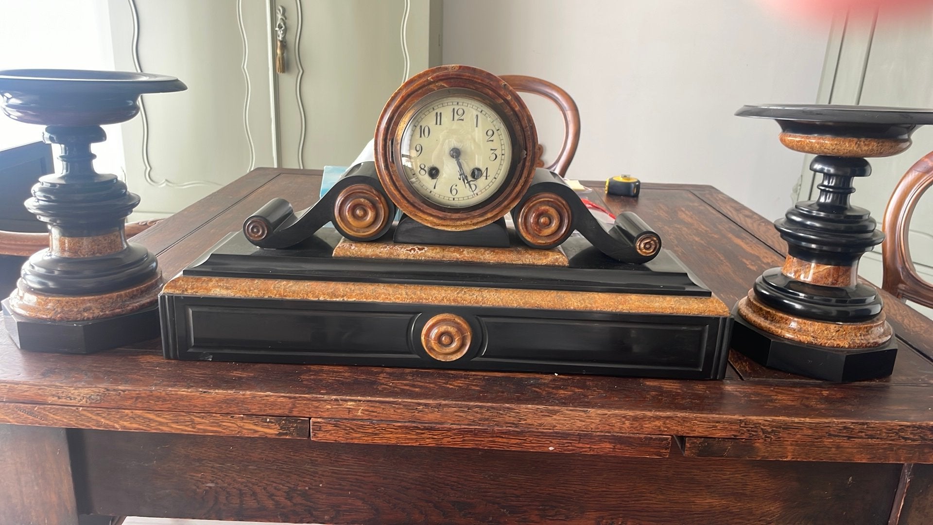 Antieke pendule met kandelaars - Klassieke set, Antiek en Kunst, Ophalen