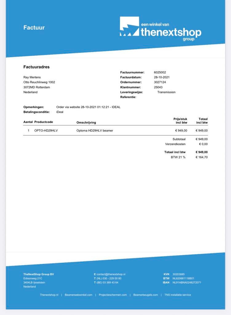 Snel weg ! Opto HD Beamer incl electrisch scherm, Gebruikt, Opto, LED, Ophalen of Verzenden