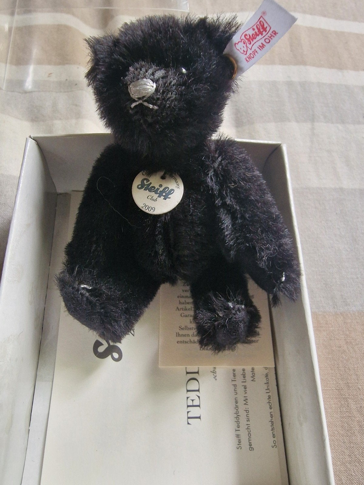 Steiff Club Teddybeer 2009 Zwart 10cm met certificaat, Ophalen of Verzenden