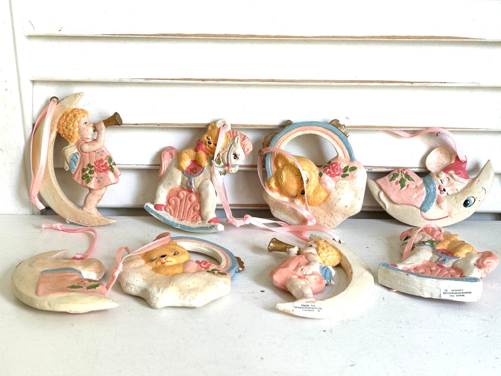 8 vintage Engelse kersthangers Gisela Graham roze, Ophalen
