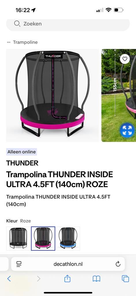 NIEUW IN DOOS Thunder Trampoline Inside (140cm) Roze, Kinderen en Baby's, Speelgoed | Buiten | Trampolines, Ophalen of Verzenden