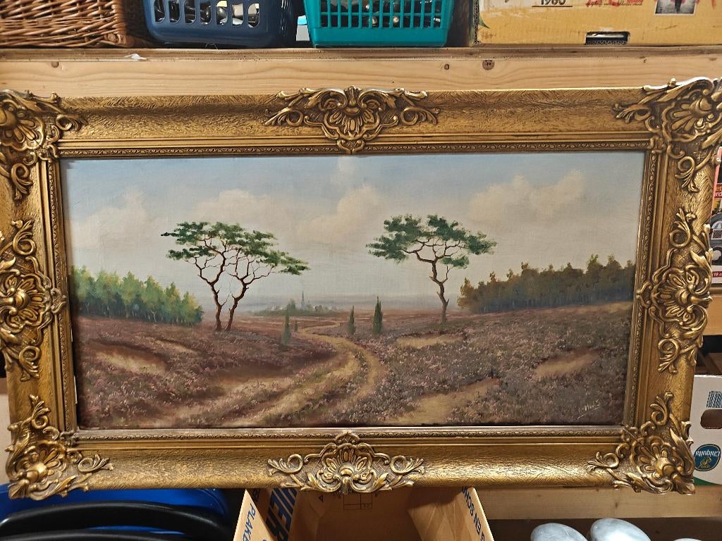 houten 'gouden' schilderijlijst met olieverfschilderij, Antiek en Kunst, Kunst | Schilderijen | Klassiek, Ophalen