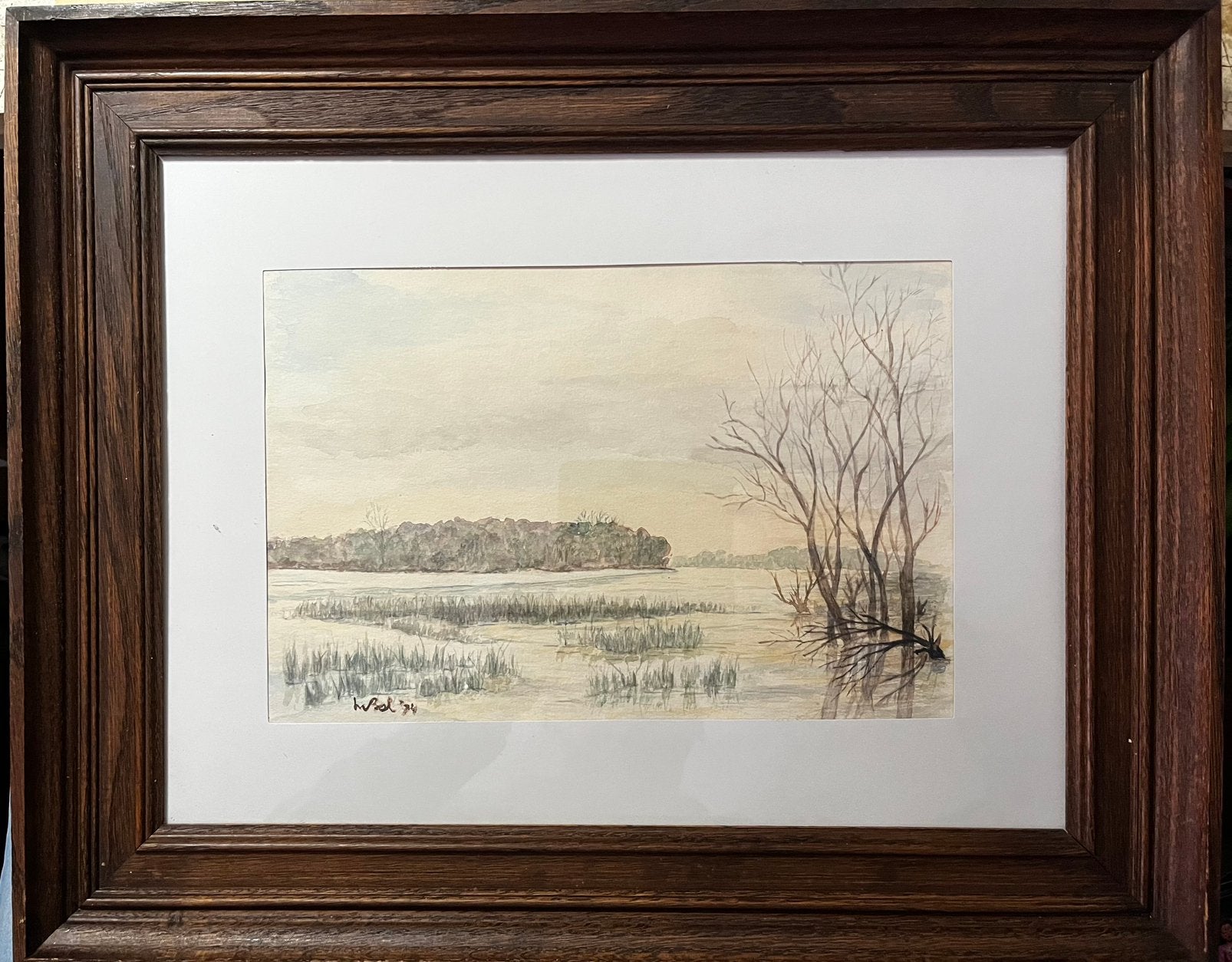 Oude aquarel uit 1974 , onduidelijk gesigneerd “??BOL”, Antiek en Kunst, Ophalen of Verzenden
