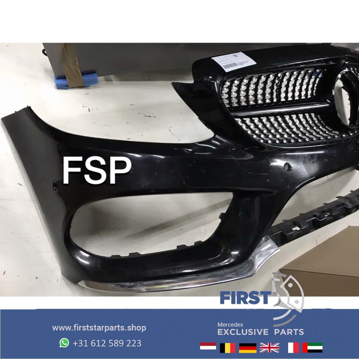 W205 C43 AMG Voorbumper + diamond gril Mercedes C Klasse 201, Gebruikt, -, Voor, Ophalen of Verzenden