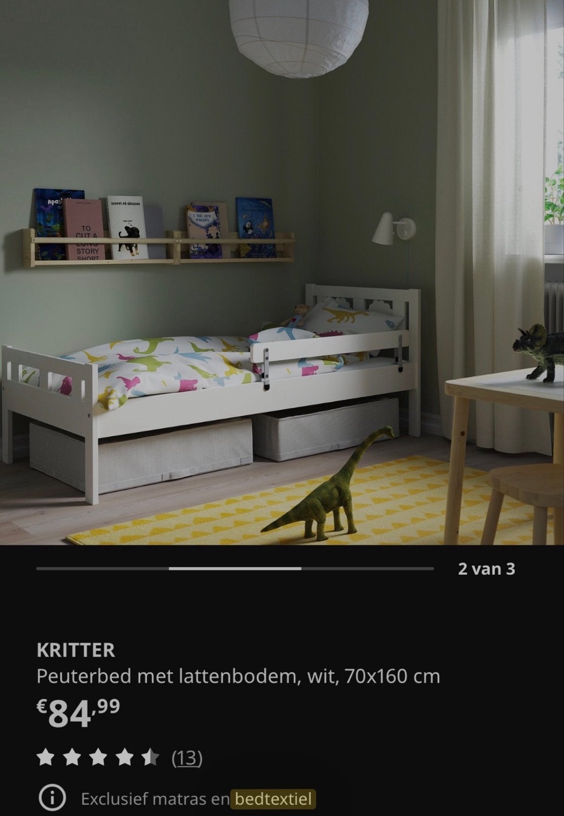 IKEA Kritter Peuterbed 70x160 cm - Zonder matras, Kinderen en Baby's, Kinderkamer | Bedden, Ophalen, Gebruikt, 160 tot 180 cm